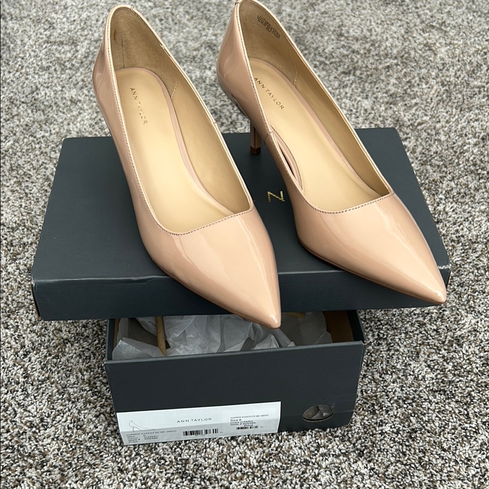 Ann Taylor Nude Patent Leather Heels
They are labeled as “Camel”